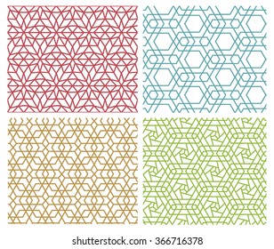 Set of modern seamless mesh line pattern on white
