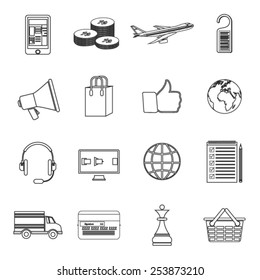 Set of modern simple line icons in flat design with long shadows for web, banners, covers, corporate brochures, logos, mobile applications, business, social networks etc. Vector eps10 illustration