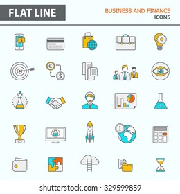 Set of modern simple line icons in flat design. Trendy infographic business and finance concept elements for banners, layouts, corporate  brochures, templates and web sites. Vector eps10 illustration