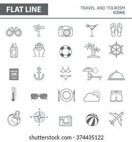 Set of modern simple line icons in flat design. Trendy infographic travel and tourism concept elements for banners, layouts, corporate  brochures, templates and web sites. Vector eps10 illustration