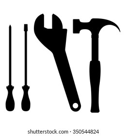 set of modern simplified tools hammer wrench and screwdriver