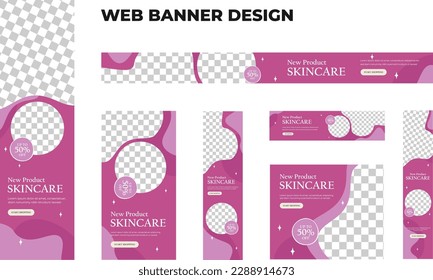 Set of modern skin care web banners in standard size with a place for photos. Skin care ad banner cover header background for website design, Social media cover ads banner template.