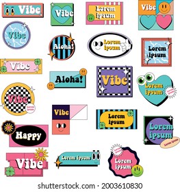 Set of modern slang phrases, words. Quirky cartoon comic style of 80-90s. White background. Vector wallpapers.