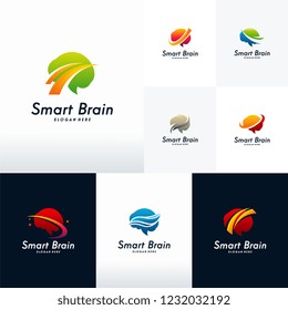 set of Modern Smart Brain logo designs vector, Collection of Health Brain logo template, brainstorm symbol