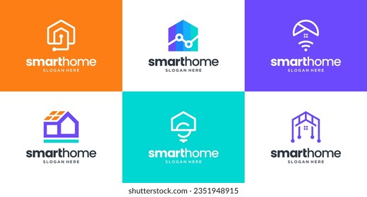 Set of modern smart home logo design template