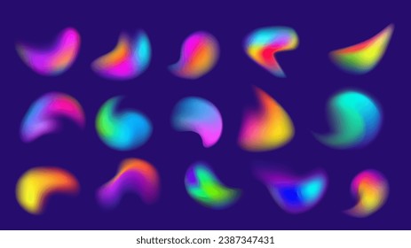 A set of modern smooth neon gradients. Blue, violet, orange blending design. Vector elements for shapes. 