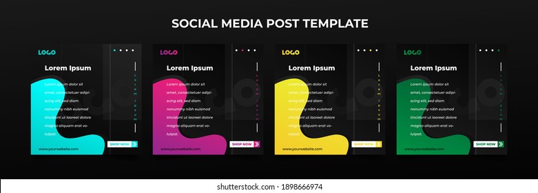 Set of Modern Social Media Post template with choice of color and dark background design. a suitable template for promotion through social media.