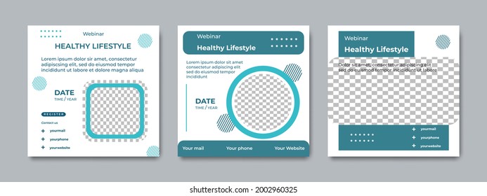 Set of modern social media post templates. Suitable for health webinars, health poster, business webinar, online classes and other online seminars.