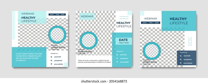 Set of modern social media post templates with soft colors. Suitable for health webinars, health poster, business webinar, online classes and other online seminars.