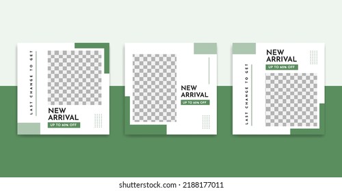 Set of Modern social media post template. Geometric Green shape frame with place for the photo. Usable for social media, website, flyers, and banners.