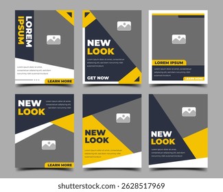 Set of modern social media post template design collection. Square banner with dark and yellow color. 4:5 ratio promotional template banner ads.