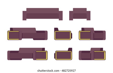 Set of modern sofa and armchair isolated against white background. Cartoon vector flat-style illustration