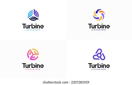 Set of Modern Spinning Turbine logo designs concept, Wind Power energy Technology logo