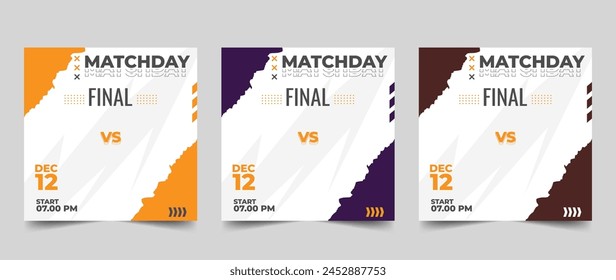 Set of modern sport match social media vector template. social media template for sport match in flat design style