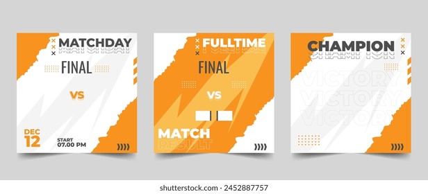 Conjunto de Plantilla de Vector de medios sociales de partido deportivo moderno. Plantilla de medios sociales para partido deportivo en estilo de diseño plano