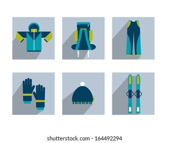 Set of modern sporting shadows icon. Collection of winter ski dress.