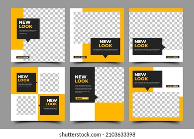 Set of Modern square banner template design. Yellow and white background with black shape. Usable for social media post, banner, and web ad.