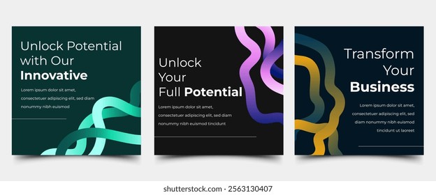 Set of Modern square business background with colorful squiggly line