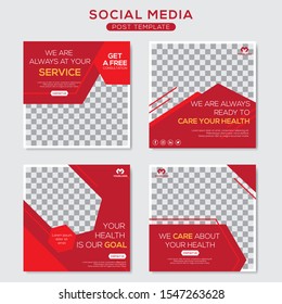 Set modern square editable banner template health clinics. Minimalist design. Suitable for social media post and web. Vector illustration with photo college.