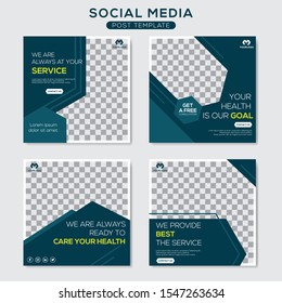 Set modern square editable banner template health clinics. Minimalist design. Suitable for social media post and web. Vector illustration with photo college.
