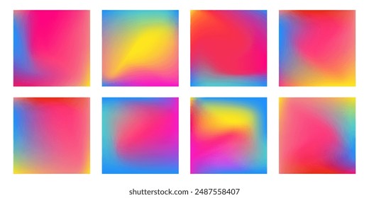 Set of modern square gradient banners. Bright blurry vector multicolor backgrounds. Blurred effect electric vibrant backdrops for social media posts. Beautiful vivid multicolor mesh gradient bg pack