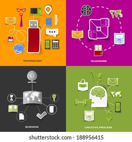 Set of modern stickers. Concept of technology, teamwork, business, creative process. Vector eps10 illustration