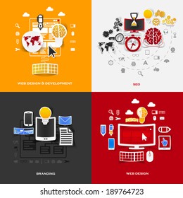 Set of modern stickers. Concept of web design & development, seo, branding, web design. Vector eps10 illustration