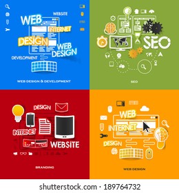 Set of modern stickers. Concept of web design & development, seo, branding, web design. Vector eps10 illustration
