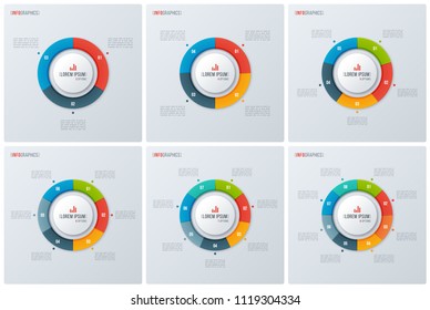 Set of modern style circle donut charts, infographic designs, visualization templates. Vector illustration.