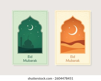 Set of Modern style Eid greeting card, Eid mubarak 