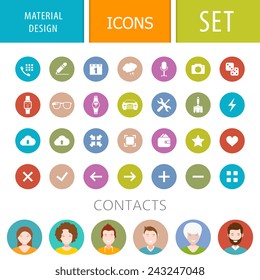Set of modern style icons material design. The collection of symbols for web interface and mobile applications.