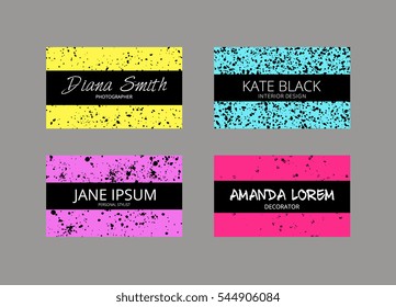 Set of modern stylish business cards with hand drawn ink textures. Template perfect for photographer, decorator, stylist, interior designer. Design for invitation, brochure, flyer. 100 percent vector.