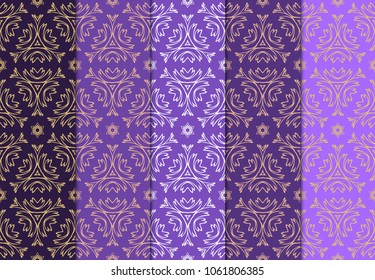 set of modern stylish geometry seamless pattern art deco floral background. Luxury texture for wallpaper, invitation. Vector ornament design illustration.