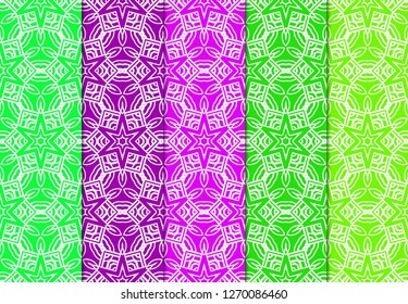Set of Modern Stylish Geometry Seamless Pattern Art Deco Background. Luxury Texture For Wallpaper, Invitation. Vector Illustration And Handmade Symbol. Green, purple color.
