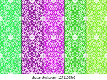 Set of Modern Stylish Geometry Seamless Pattern Art Deco Background. Luxury Texture For Wallpaper, Invitation. Vector Illustration And Handmade Symbol. Green, purple color.