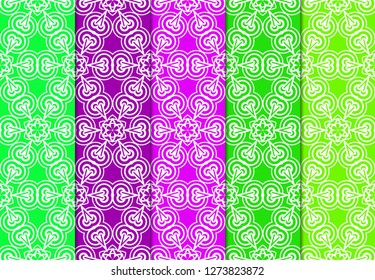 Set of Modern Stylish Geometry Seamless Pattern Art Deco Background. Luxury Texture For Wallpaper, Invitation. Vector Illustration And Handmade Symbol. Green, purple color.