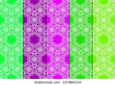 Set of Modern Stylish Geometry Seamless Pattern Art Deco Background. Luxury Texture For Wallpaper, Invitation. Vector Illustration And Handmade Symbol. Green, purple color.