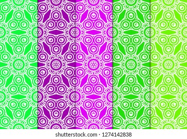 Set of Modern Stylish Geometry Seamless Pattern Art Deco Background. Luxury Texture For Wallpaper, Invitation. Vector Illustration And Handmade Symbol. Green, purple color.