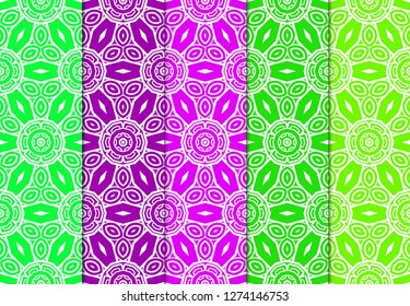Set of Modern Stylish Geometry Seamless Pattern Art Deco Background. Luxury Texture For Wallpaper, Invitation. Vector Illustration And Handmade Symbol. Green, purple color.