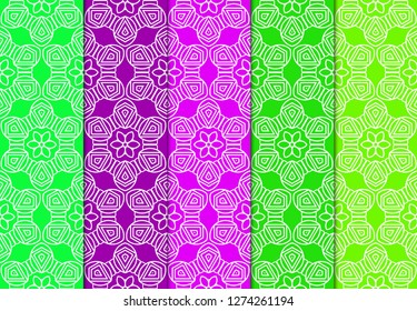 Set of Modern Stylish Geometry Seamless Pattern Art Deco Background. Luxury Texture For Wallpaper, Invitation. Vector Illustration And Handmade Symbol. Green, purple color.