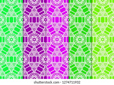 Set of Modern Stylish Geometry Seamless Pattern Art Deco Background. Luxury Texture For Wallpaper, Invitation. Vector Illustration And Handmade Symbol. Green, purple color.