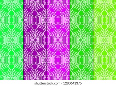 Set of Modern Stylish Geometry Seamless Pattern Art Deco Background. Luxury Texture For Wallpaper, Invitation. Vector Illustration And Handmade Symbol. Green, purple color.