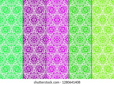 Set of Modern Stylish Geometry Seamless Pattern Art Deco Background. Luxury Texture For Wallpaper, Invitation. Vector Illustration And Handmade Symbol. Green, purple color.