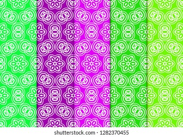 Set of Modern Stylish Geometry Seamless Pattern Art Deco Background. Luxury Texture For Wallpaper, Invitation. Vector Illustration And Handmade Symbol. Green, purple color.