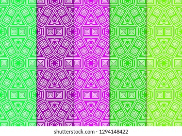 Set of Modern Stylish Geometry Seamless Pattern Art Deco Background. Luxury Texture For Wallpaper, Invitation. Vector Illustration And Handmade Symbol. Green, purple color.