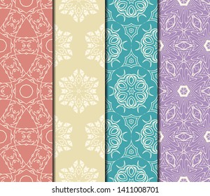 Set of Modern Stylish Geometry Seamless Pattern Art Deco Background. Luxury Texture For Wallpaper, Invitation. Vector Illustration. 