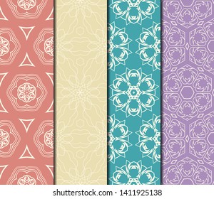 Set of Modern Stylish Geometry Seamless Pattern Art Deco Background. Luxury Texture For Wallpaper, Invitation. Vector Illustration. 