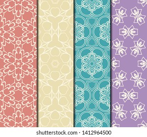 Set of Modern Stylish Geometry Seamless Pattern Art Deco Background. Luxury Texture For Wallpaper, Invitation. Vector Illustration. 
