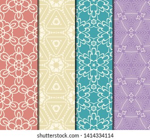 Set of Modern Stylish Geometry Seamless Pattern Art Deco Background. Luxury Texture For Wallpaper, Invitation. Vector Illustration. 