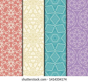Set of Modern Stylish Geometry Seamless Pattern Art Deco Background. Luxury Texture For Wallpaper, Invitation. Vector Illustration. 
